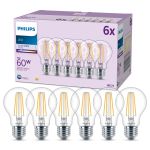 Confezione Multipack 6x Philips Bulbo LED E27 Pera Filamento Chiara 7W 850lm - 840 Bianco Freddo
